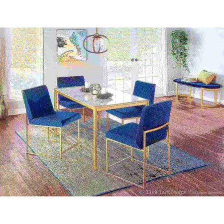 Lumisource High Back Fuji Dining Chair in Gold and Blue Velvet, PK 2 DC-HBFUJI AUVBU2